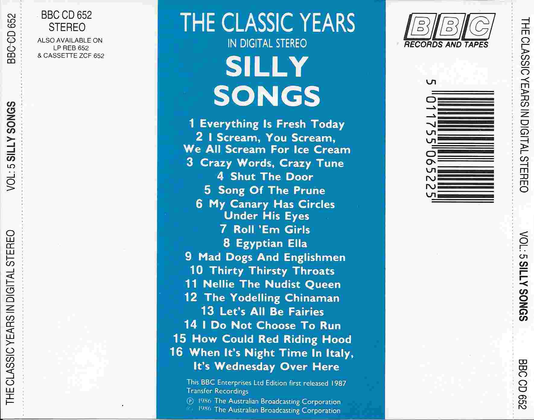 Picture of BBCCD652 Classic years - Volume 5, Silly songs by artist Various from the BBC records and Tapes library
